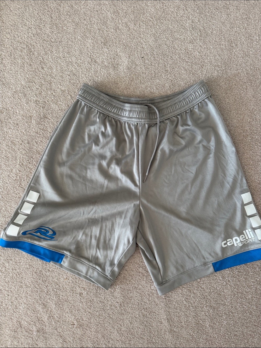 Gray Performance Shorts with Blue Accents